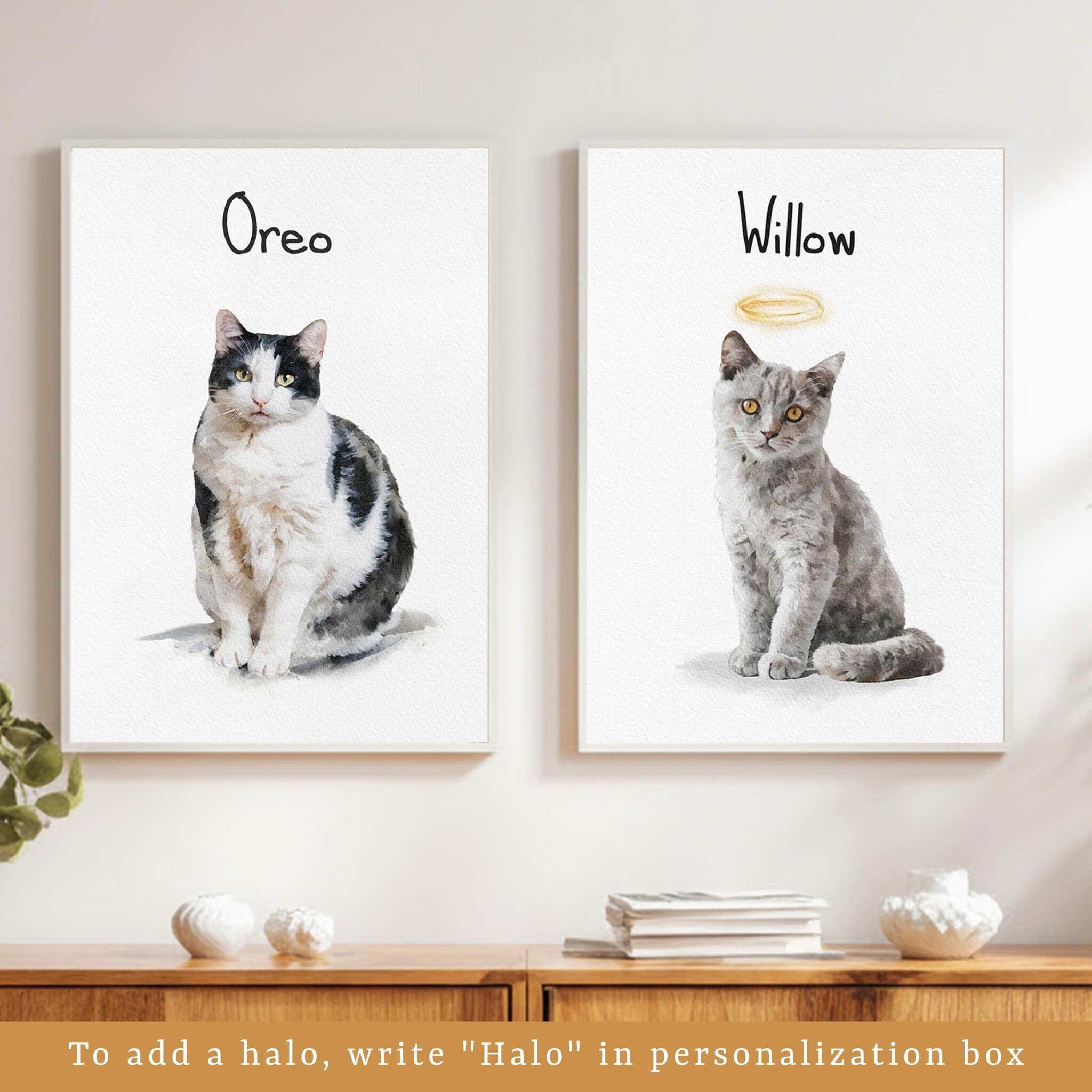 Custom Watercolor Painting Using Pet Portrait With Name Custom Cat Dog ...