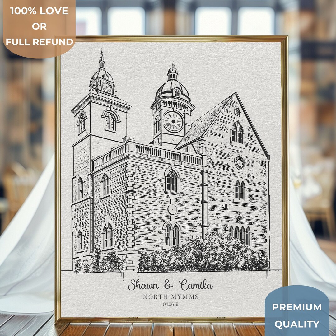 Custom Wedding Venue Illustration, Anniversary Present for Parents ...