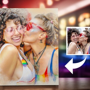 Pintura personalizada de pareja del Orgullo en acuarela, dibujo personalizado de San Valentín a partir de una foto o retrato de aniversario, ideas de regalo únicas para 2024