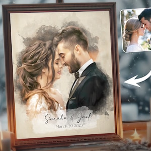 Copertina per invito personalizzabile per la festa di fidanzamento con acquerello, ritratto personalizzato del giorno del matrimonio da foto, regali romantici per anniversari