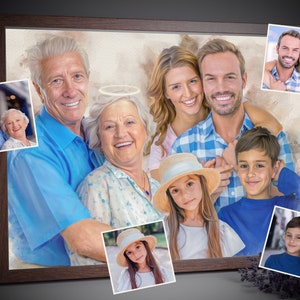 Ritratto di famiglia completo personalizzato ad acquerello su tela, ricordo commemorativo personalizzato da foto, regalo di condoglianze unico per amici in lutto