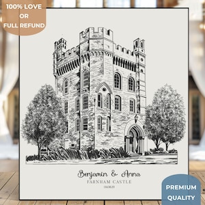 Disegno personalizzato della location del matrimonio, regali personalizzati per gli sposi, ricordi di nozze, commissioni artistiche, regali per marito e moglie