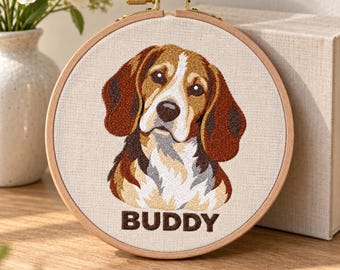 Dog Memorial Ornament - Custom Pet Portrait Embroidery