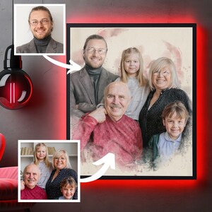 Custom Family Memorial Portrait From Multiple Photos, Specialized Watercolor Grandparents Painting, Unique Keepsake Drawing Gift For Grandma