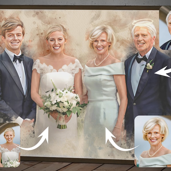 Personalized Watercolor Wedding Anniversary Portrait Commiwssion, Custom Memorial Sketch with Lost Ones, Bereavement Gift for Family