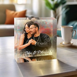 Benutzerdefinierte Paar Acryl Plaque, Foto zu illustriertes Porträt, 3D Foto Crystal Cube, Geschenk für Freund, Paar Geschenke