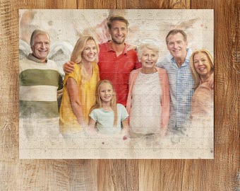 Personalized Family Painting Puzzle, Turn Photo into Drawing, Photo Gift Idea, Custom Jigsaw Puzzle, Family Member Gifts