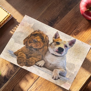 Gepersonaliseerde aquarel huisdier portret puzzel, aangepaste hondenpuzzel, puzzel voor kinderen, housewarmingcadeau, cadeau voor haar, cadeau huisdierliefhebbers