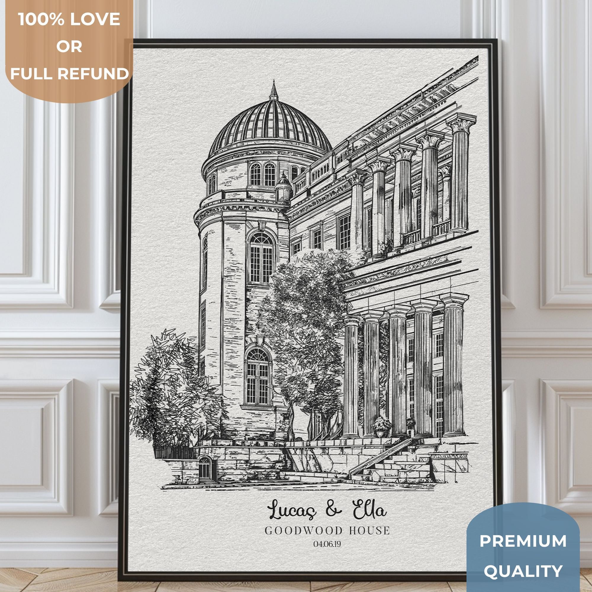 Custom Wedding Venue Art Commission, Anniversary Presents for Him, Personalized Wall Decor, Wedding Couple Gift for Husband and Wife