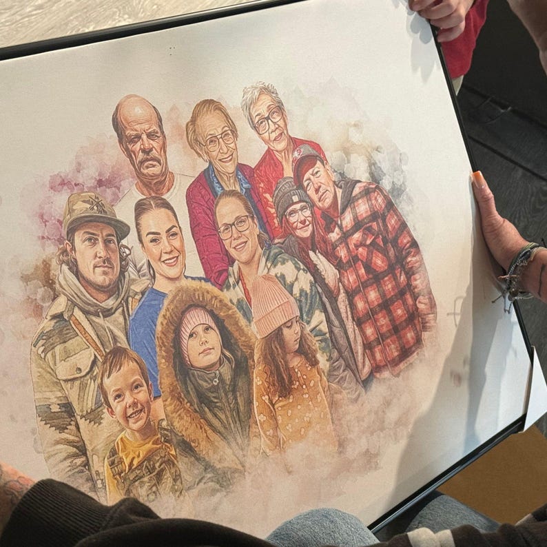 Retrato conmemorativo personalizado en acuarela, pintura personalizada a partir de una foto, regalo conmemorativo para mamá, regalo de recuerdo por la pérdida de la madre. imagen 10