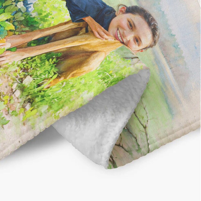 Custom Watercolor Portrait Blanket, Watercolor Drawing, Painting From