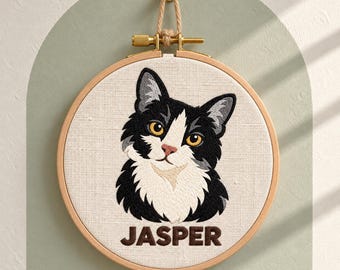 Custom Embroidered Cat Portrait Hoop