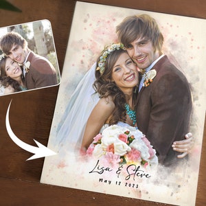 Regalo personalizzato per il primo anniversario di matrimonio per lui e per lei, regalo digitale personalizzato per il giorno delle nozze per il marito, commissione d'arte su tela per coppie romantiche.