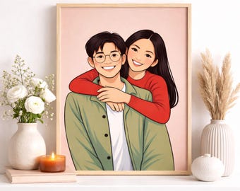 Personalized Cartoon Portrait from Photo, Custom Couples Portrait, Wedding Gift, Engagement Gift, Romantic Wall Art