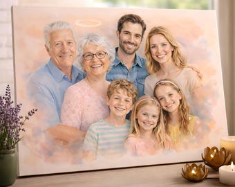 Custom Watercolor Memorial Portrait, Personalized Painting From Photo on Canvas, Memorial Gift for Loss of Mother, Mom Memory Gift