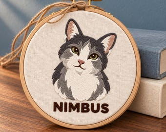 Custom Pet Portrait - A Personal Cat Dad Gift in Embroidery