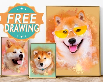 Custom Pet Portrait From Photo, Personalized Dog Painting Commission, Unique Watercolor Illustration Gift For Cat Owner Printed on Canvas