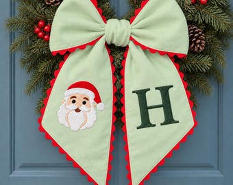 Personalized Santa Wreath Sash in Green with Your Family Initial