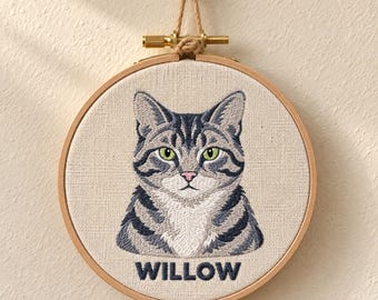 Custom Pet Portrait Hoop - Embroidered Cat Lover Gift