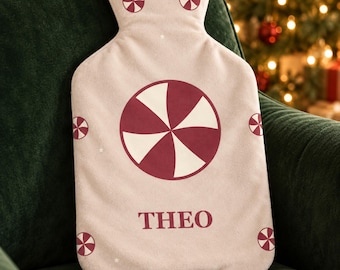 Personalized Hot Water Bottle Cover with a Festive Christmas Print