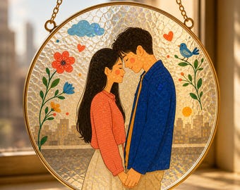 Custom Suncatcher from Photo, a Folk Couple Portrait Gift