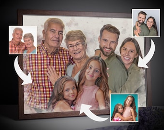Pintura de acuarela personalizada de seres queridos, retrato familiar conmemorativo personalizado a partir de una foto, un regalo artístico de duelo para el abuelo.