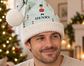 Personalized Santa Hat With Nutcracker Print - Friend Gift