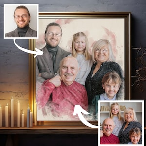 Gepersonaliseerde aquarel grootoudersportret van foto, aanpasbaar familiemonument schilderij op canvas, uniek tekencadeau voor geliefde