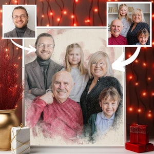 Personalisierte Aquarell-Familienfeiern Gemälde, maßgeschneiderte Illustration für besondere Anlässe vom Foto, einzigartiges Porträt-Geschenk für die Lieben