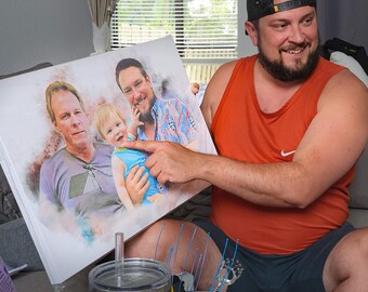 Custom Watercolor Canvas Using Family Photo Custom Memorial Painting Father Personalized Dad Portrait Father Photo Gift Watercolor Canvas