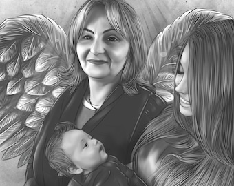 Combine Photos into a Drawing - Add Person to Photo - Add Deceased Loved One to Photo - Family Portrait From Different Photos - Add Someone