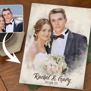 Personalisierte Aquarell Hochzeitstag Illustration, Benutzerdefinierte spezielle Momente Illustration vom Foto, herzliches und durchdachtes Geschenk für Sie