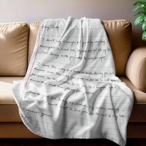 Manta con carta de amor personalizada, manta con escritura a mano, manta personalizada para amantes, cita de amor escrita a mano, mantas románticas, regalo de aniversario