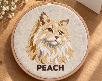 Cat Memorial Ornament - Custom Pet Portrait in Embroidery