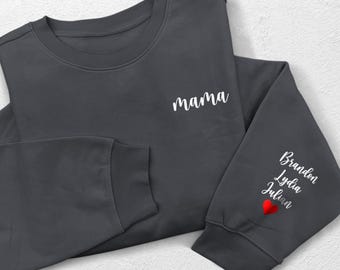 Sudadera bordada personalizada para mamá con nombres de niños en la manga, sudaderas y sudaderas para mamá, regalos de embarazo para futuras mamás, Día de la Madre