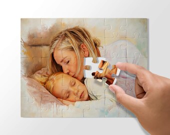 Personalized Family Painting Puzzle, Grandma Gifts, Mother's Day Gifts, Family Portrait, Turn Photo into Drawing, Custom Jigsaw Puzzle