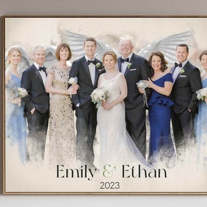 Gepersonaliseerde aquarel familie gedenkteken schilderij van foto, aangepaste grootouders herdenkingsportret, speciaal cadeau voor dierbaren