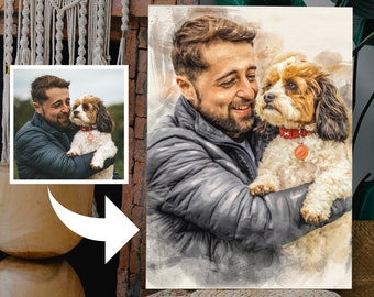 Propietario personalizable y pintura de bebé de piel sobre lienzo, comisión personalizada de retratos de amantes de las mascotas, regalos de inauguración de la casa de moda para el mejor amigo