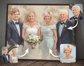 Personalized Watercolor Day of Wedding Painting with Parents, Custom Memorial Painting Commission for Loved Ones, Sympathy Gift for Friends