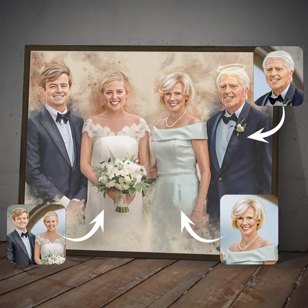 Personalized Watercolor Day of Wedding Painting with Parents, Custom Memorial Painting Commission for Loved Ones, Sympathy Gift for Friends