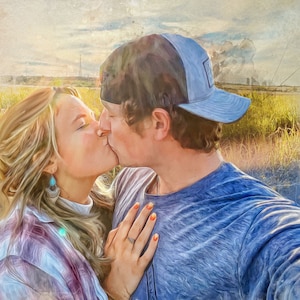 Aangepaste aquarel koppels schilderij van foto, gepersonaliseerde illustratiekunst voor vriend, leuk 1e verjaardagscadeau voor hem of haar