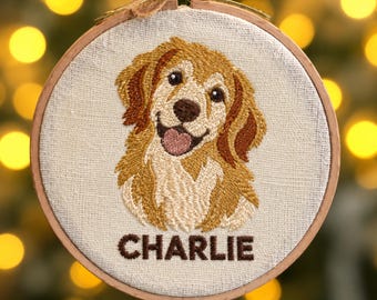 Custom Dog Ornament - Pet Portrait Embroidery for Christmas