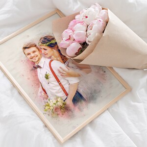 Personalized Wedding Portrait on Canvas, Custom Couples Painting from Photo, Unique Art Commission, Sentimental 1st Anniversary Gift for Her