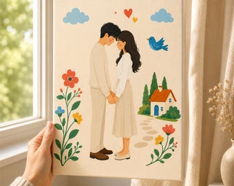 Custom Family Portrait Illustration, Personalized Cartoon Portrait From Photo, New Mom Gift