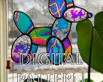 Digital Pattern Balloon Dog, Stained Glass Pattern Download, Balloon Dog Pattern, Stain Glass Suncatcher Pattern, Balloon Dog