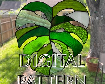 Modèle numérique Monstera Deliciosa, téléchargement de modèle de vitrail, modèle Monstera Deliciosa, modèle Suncatcher en vitrail, Monstera