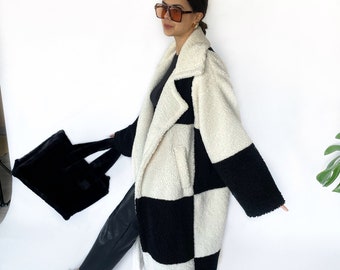 Women's black and white teddy coat