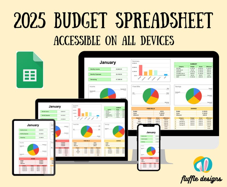 Annual Budget Spreadsheet Google Sheets Planner - Etsy