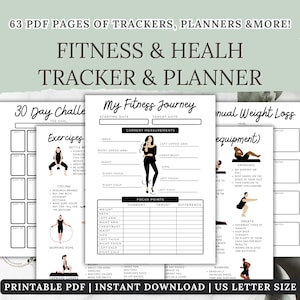 Fitness Planner, Printable Health and Fitness Planner Bundle, Weight Loss Journal, Glow Up Meal Planner, Workout Trackers, Medical Logs, PDF