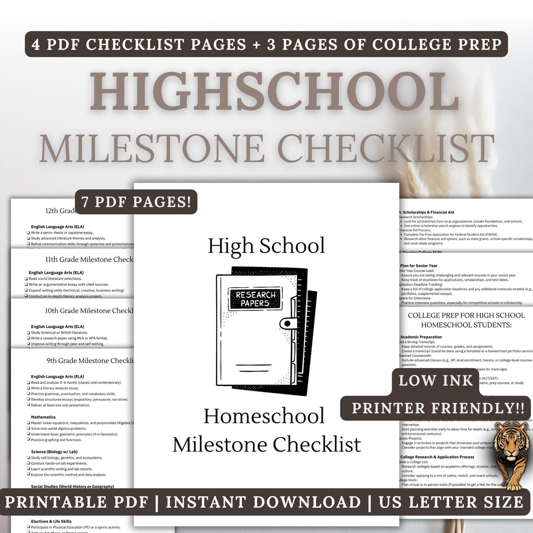 Homeschool High School Milestone Checklist: College Prep (PDF) - Etsy